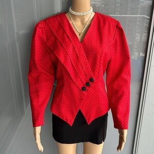 Vintage Red and black polka dot blazer with shoulder pads - 80s